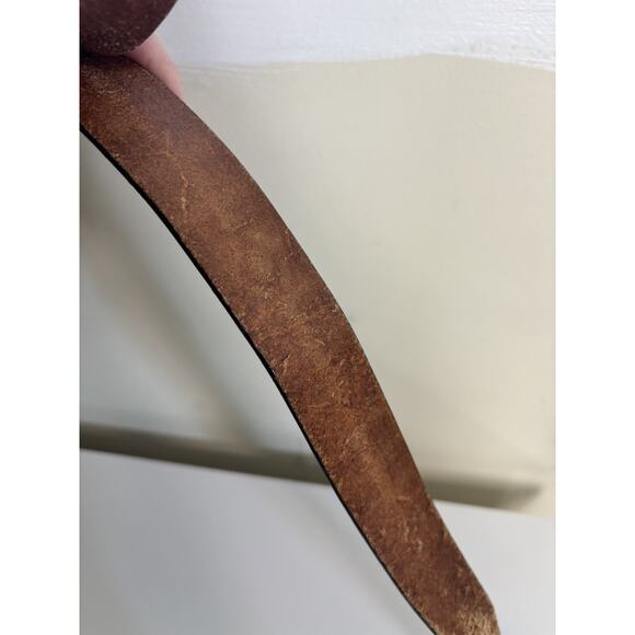 Men’s Brown Hand Tooled Leather Belt Size 46 Gold Buckle Western Rodeo - Picture 7 of 9